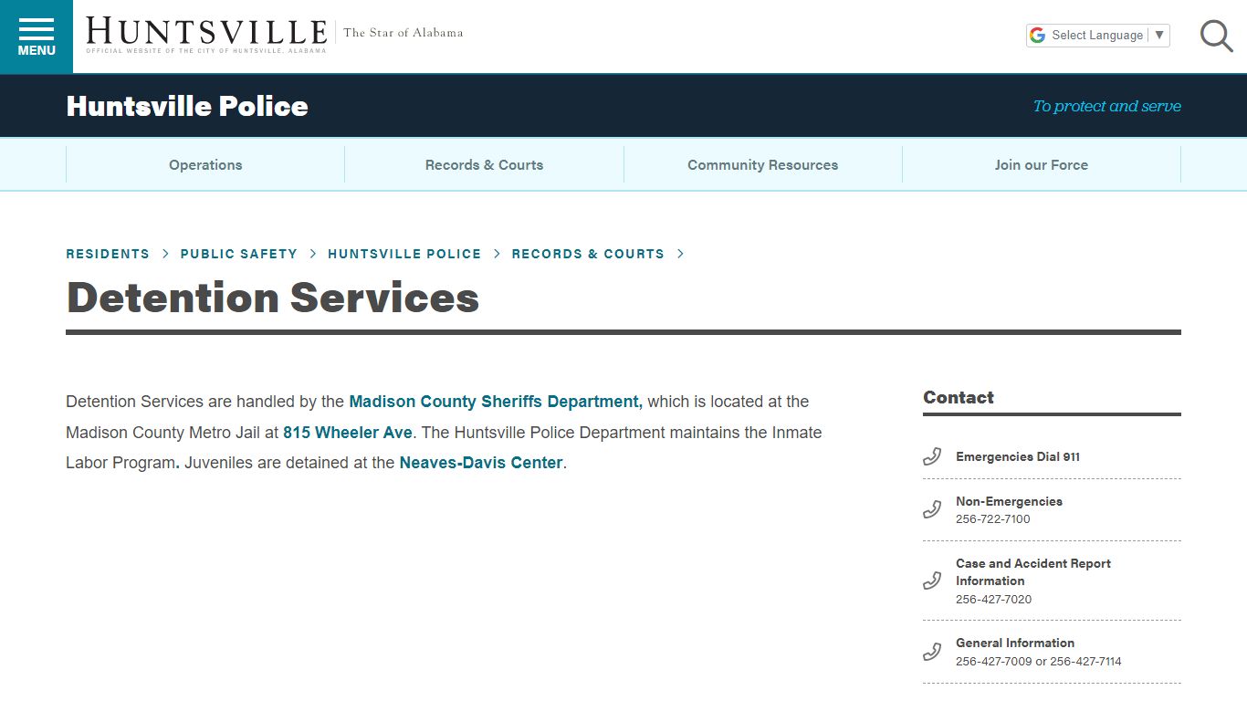 Detention Services - City of Huntsville